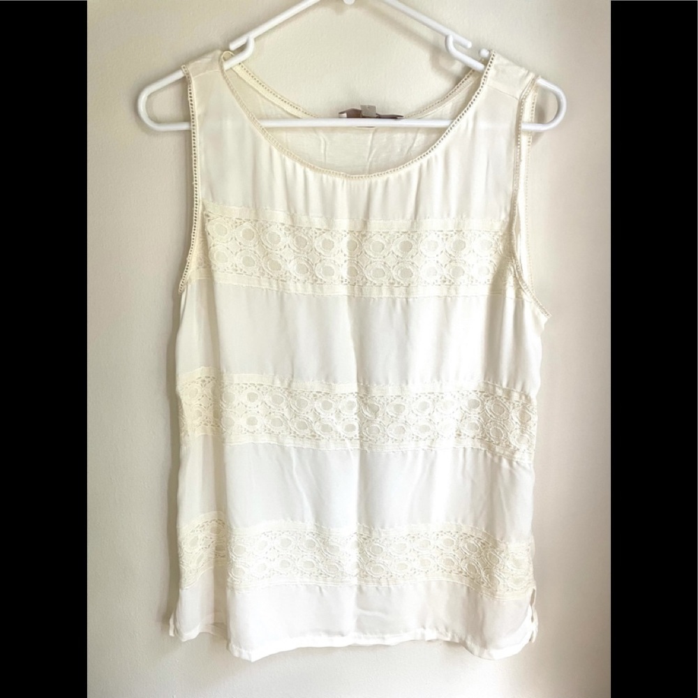 LOFT Cream Lace-Trim Sleeveless Top